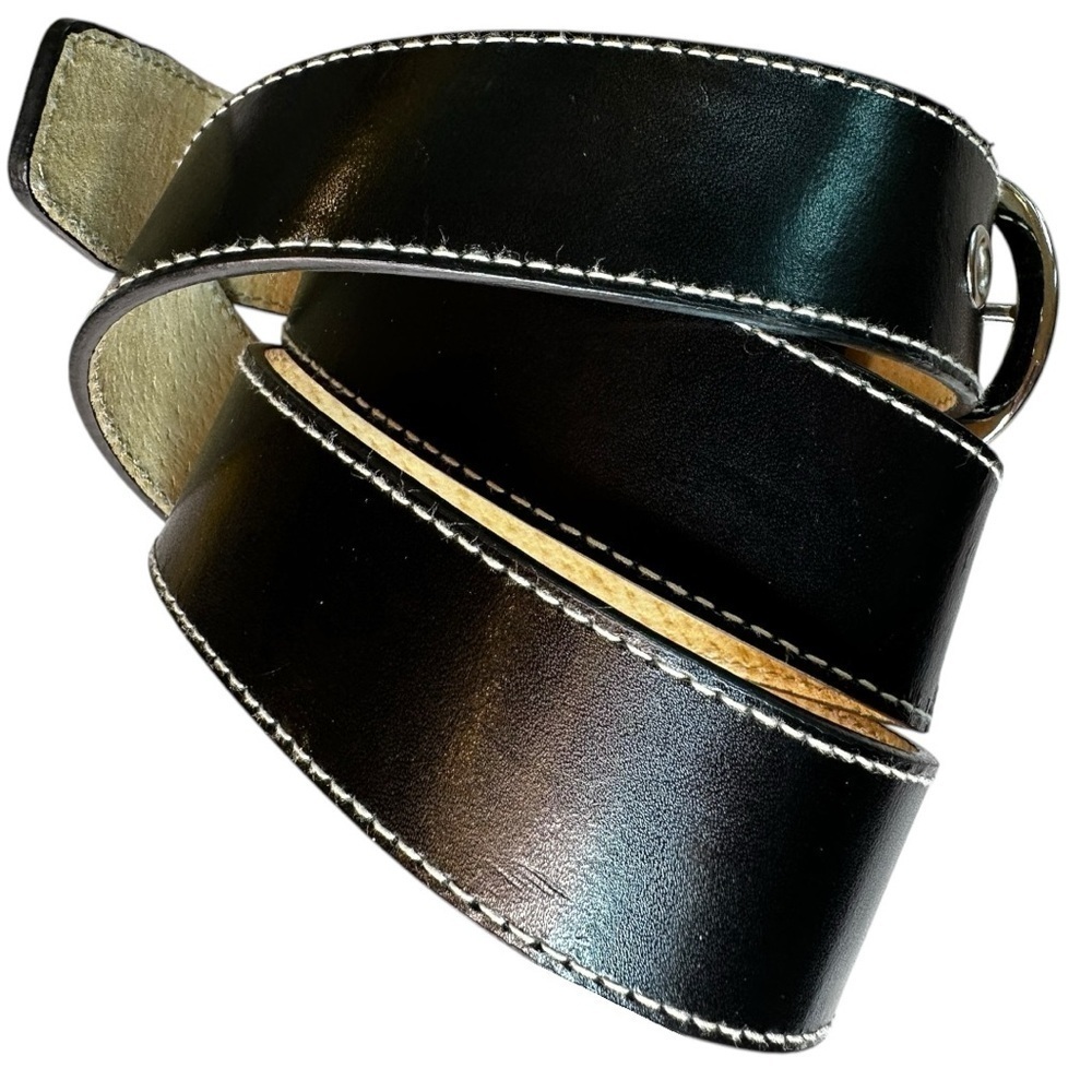 Nine West Genuine Leather Y2K Style Black Belt Contrast Stitching Grommets Large - Picture 2 of 6